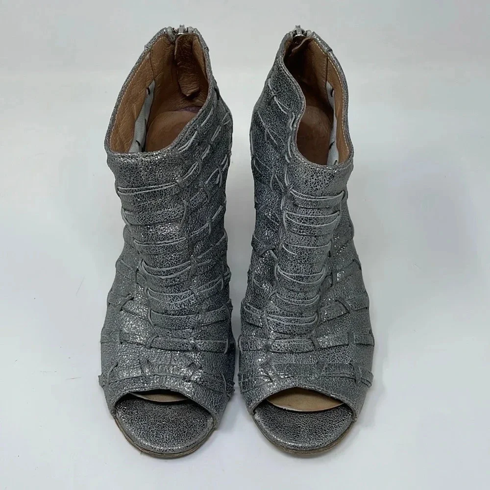 RON WHITE Sandals Silver Metal Ankle Strap Italy Size 38
